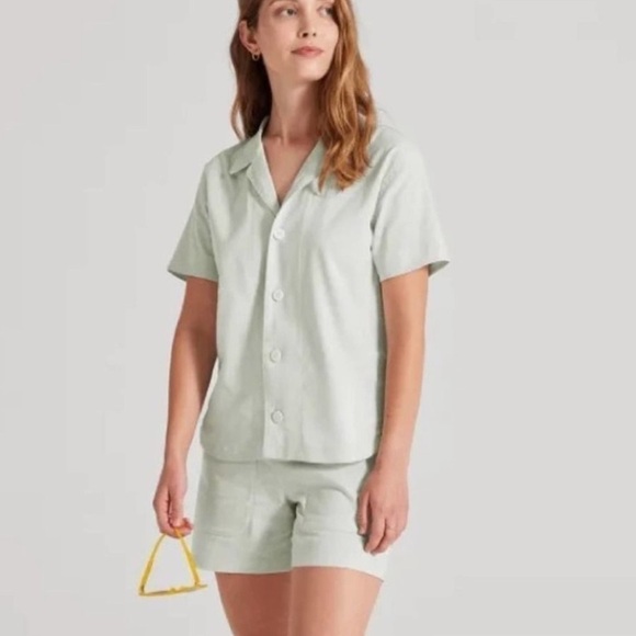 allbirds Short Sleeve Button-Down Green TreeBD Camp Shirt - Picture 1 of 9